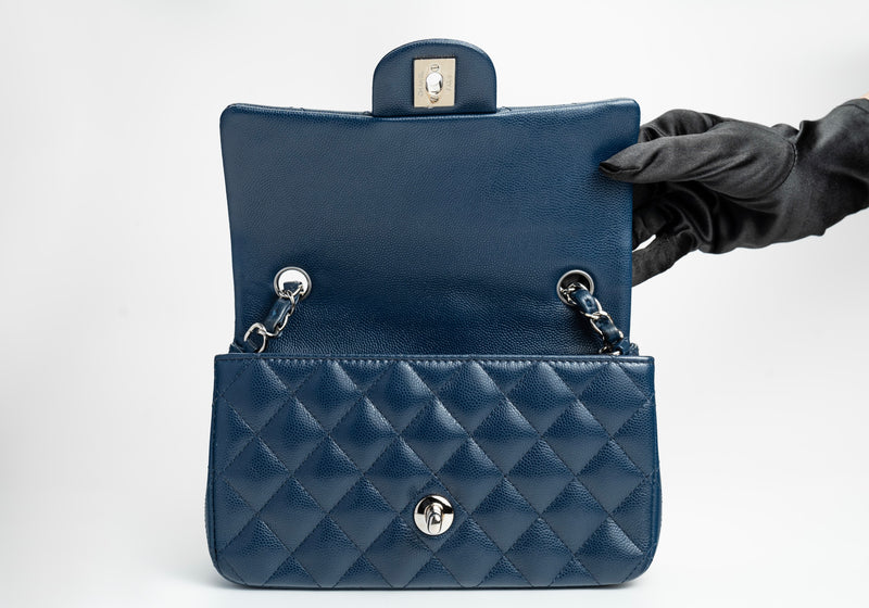 Chanel Mini Rectangular Flap 17B Navy Caviar Silver Hardware