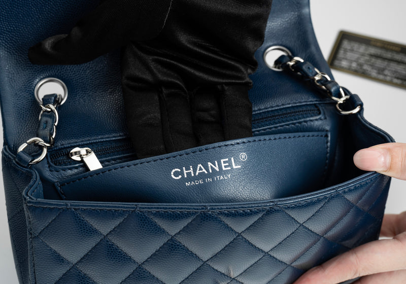 Chanel Mini Rectangular Flap 17B Navy Caviar Silver Hardware