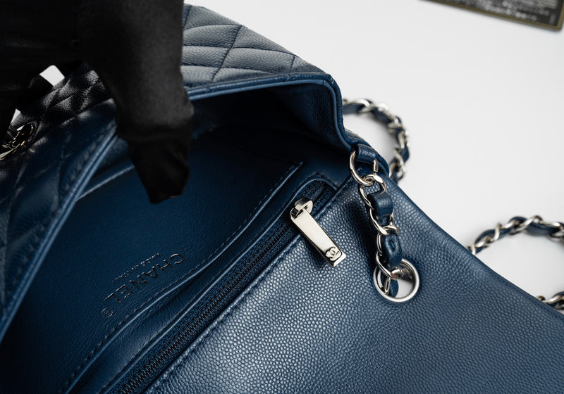 Chanel Mini Rectangular Flap 17B Navy Caviar Silver Hardware