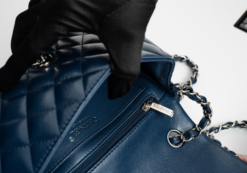 Chanel Mini Rectangular Flap 17B Navy Caviar Silver Hardware