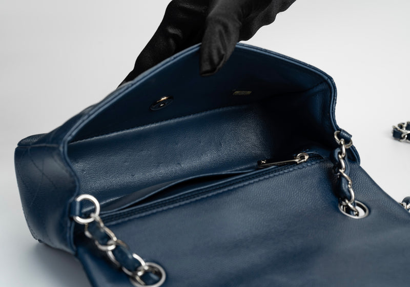 Chanel Mini Rectangular Flap 17B Navy Caviar Silver Hardware