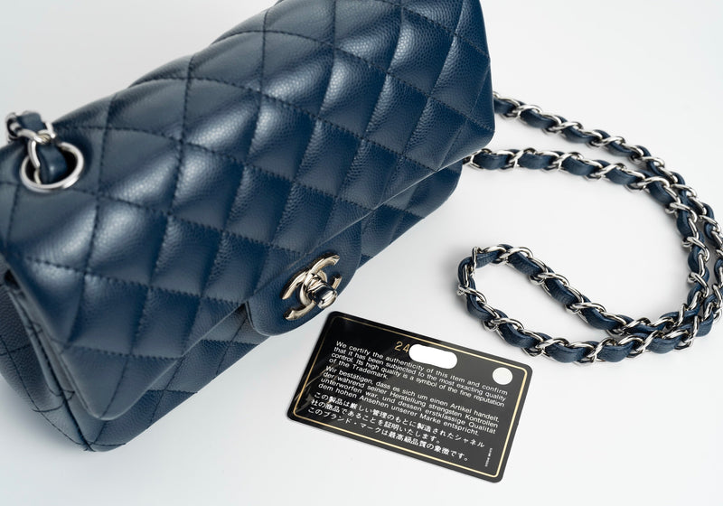 Chanel Mini Rectangular Flap 17B Navy Caviar Silver Hardware